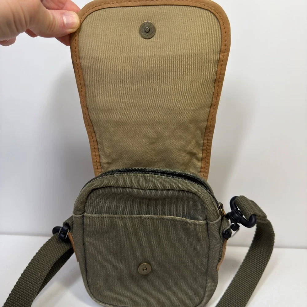 Vintage LL Bean Y2K Green Gorpcore Rugged Canvas Leather Trim Crossbody Bag
